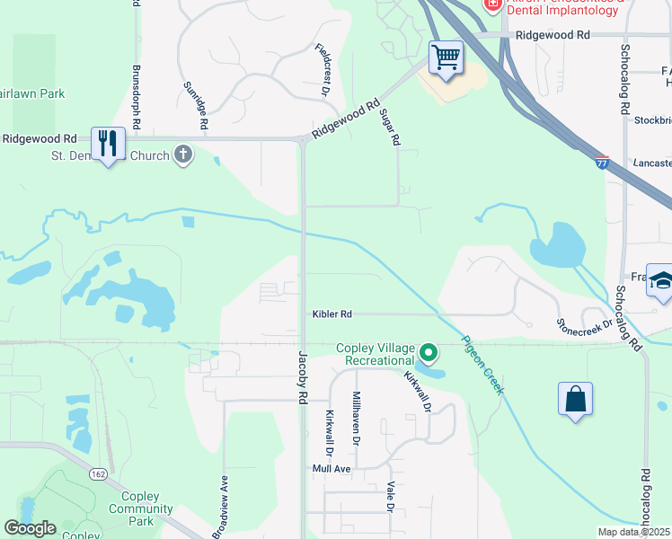 map of restaurants, bars, coffee shops, grocery stores, and more near 2657 Twin Creeks Drive in Akron