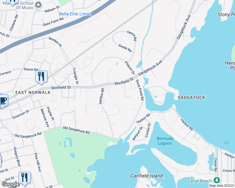 map of restaurants, bars, coffee shops, grocery stores, and more near 158 Winfield Street in Norwalk