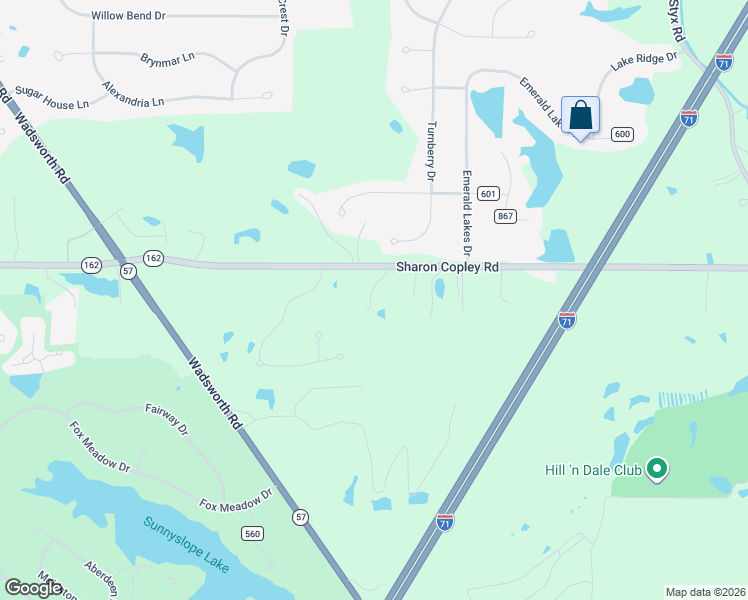 map of restaurants, bars, coffee shops, grocery stores, and more near 3832 Sharon Copley Road in Medina