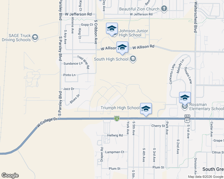 map of restaurants, bars, coffee shops, grocery stores, and more near 1501 Corral Place in Cheyenne