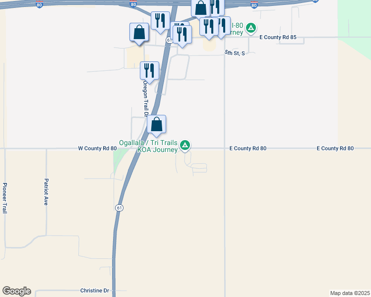 map of restaurants, bars, coffee shops, grocery stores, and more near East C South in Ogallala