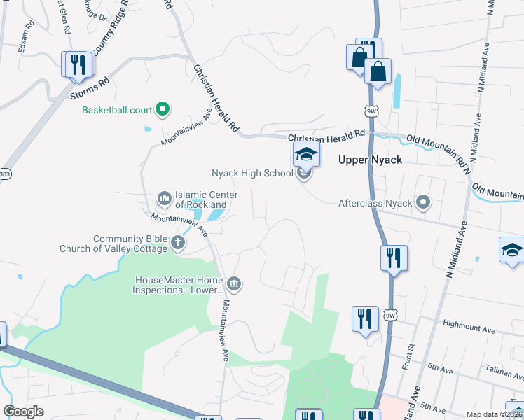 map of restaurants, bars, coffee shops, grocery stores, and more near 738 Sierra Vista Lane in Valley Cottage