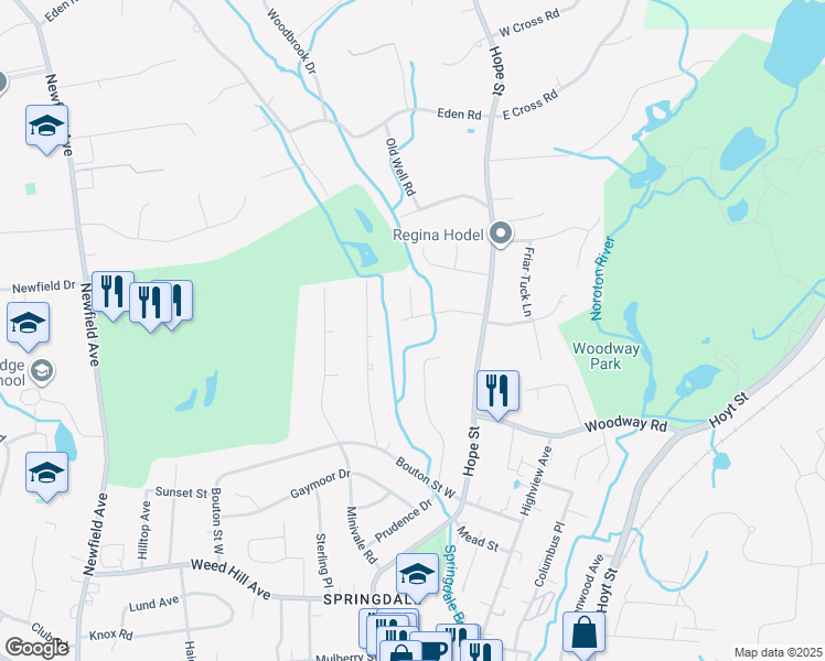 map of restaurants, bars, coffee shops, grocery stores, and more near 48 Putter Drive in Stamford