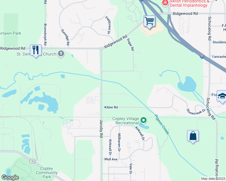 map of restaurants, bars, coffee shops, grocery stores, and more near 2657 Twin Creeks Drive in Akron