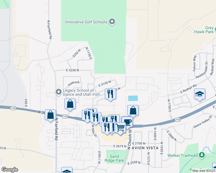 map of restaurants, bars, coffee shops, grocery stores, and more near 1278 East 3150 North in Layton