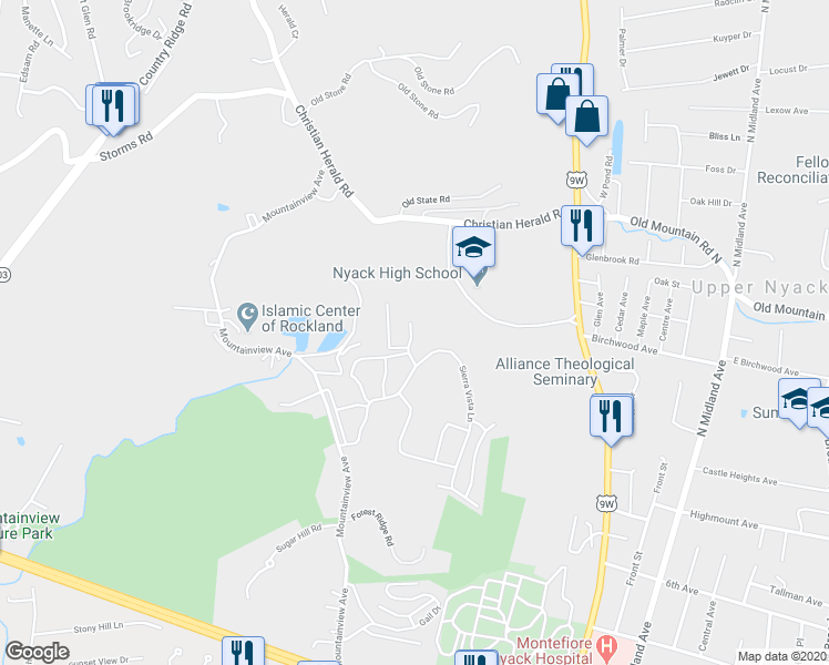 map of restaurants, bars, coffee shops, grocery stores, and more near 729 Sierra Vista Lane in Valley Cottage