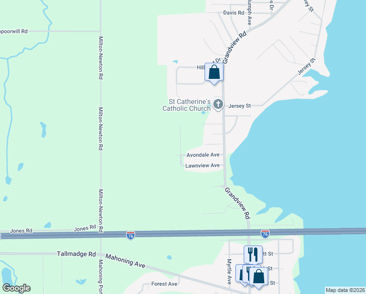 map of restaurants, bars, coffee shops, grocery stores, and more near 18018 Avondale Avenue in Lake Milton