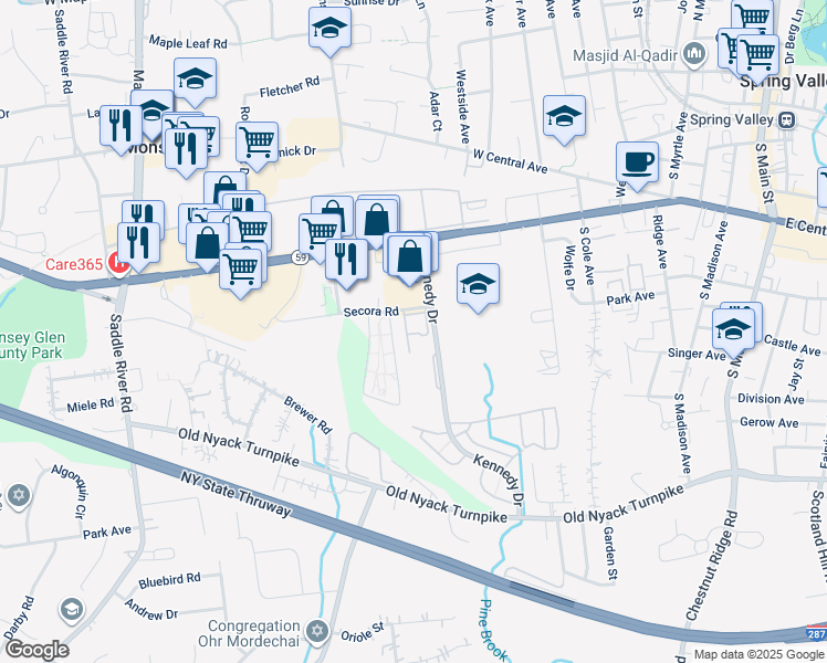map of restaurants, bars, coffee shops, grocery stores, and more near 101 Kennedy Drive in Spring Valley