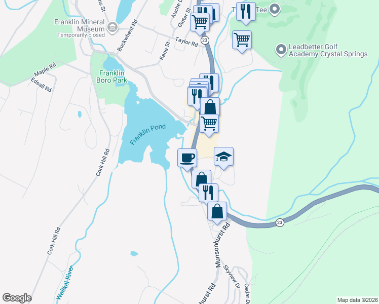 map of restaurants, bars, coffee shops, grocery stores, and more near 75 New Jersey 23 in Franklin