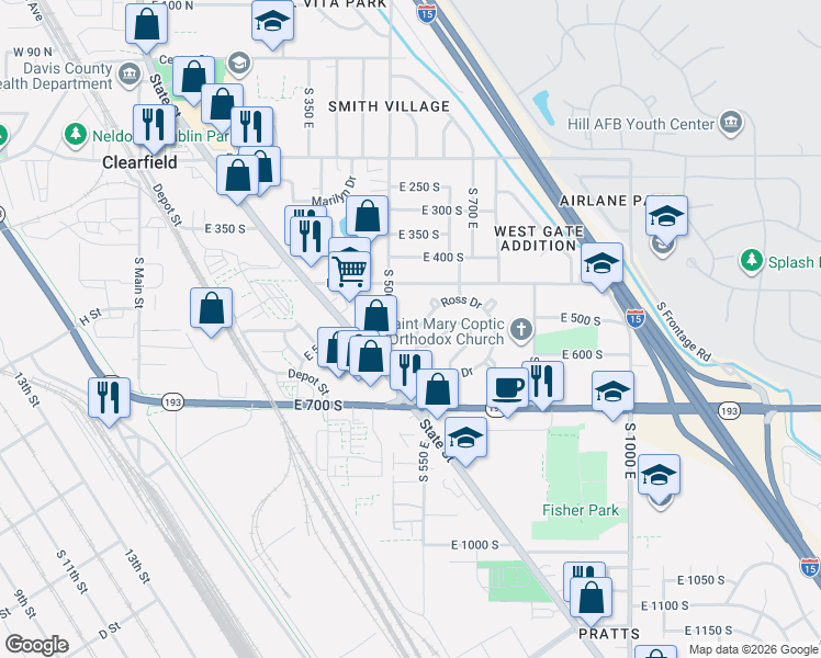 map of restaurants, bars, coffee shops, grocery stores, and more near 117 Ross Drive in Clearfield