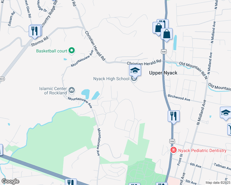 map of restaurants, bars, coffee shops, grocery stores, and more near 738 Sierra Vista Lane in Valley Cottage