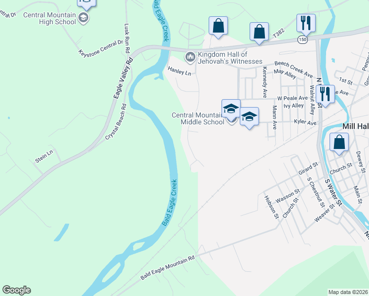 map of restaurants, bars, coffee shops, grocery stores, and more near 49 Homestead Drive in Mill Hall