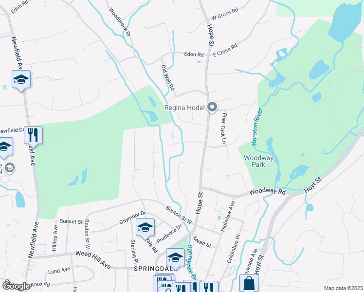 map of restaurants, bars, coffee shops, grocery stores, and more near 48 Putter Drive in Stamford