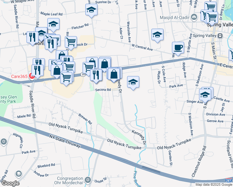 map of restaurants, bars, coffee shops, grocery stores, and more near 101 Kennedy Drive in Spring Valley