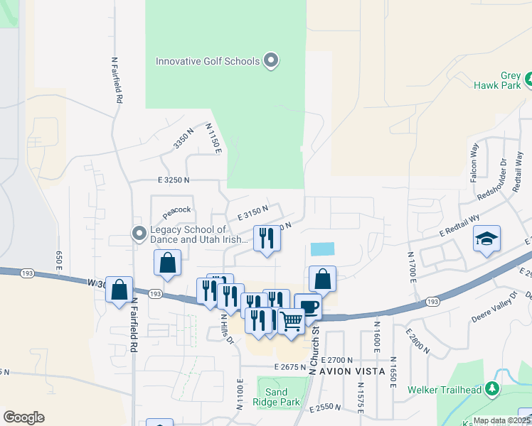 map of restaurants, bars, coffee shops, grocery stores, and more near 1278 East 3150 North in Layton