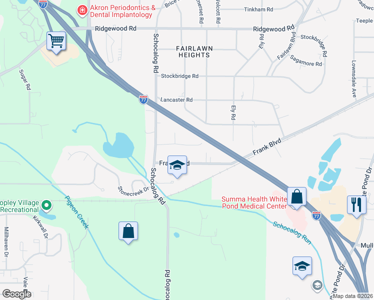 map of restaurants, bars, coffee shops, grocery stores, and more near 2412 Audubon Road in Akron