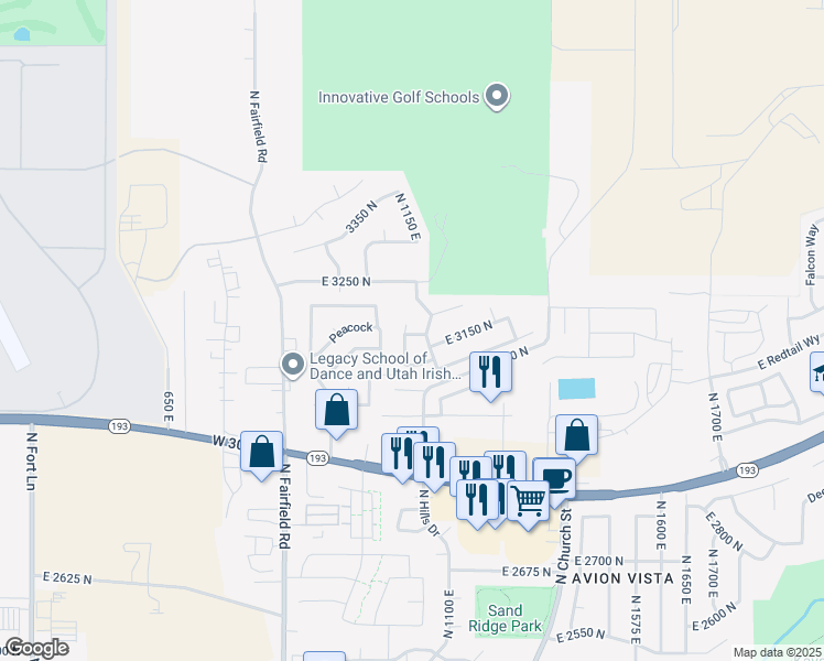 map of restaurants, bars, coffee shops, grocery stores, and more near 1133 East 3150 North in Layton