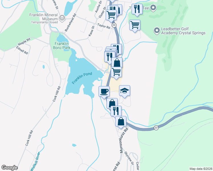 map of restaurants, bars, coffee shops, grocery stores, and more near 75 New Jersey 23 in Franklin