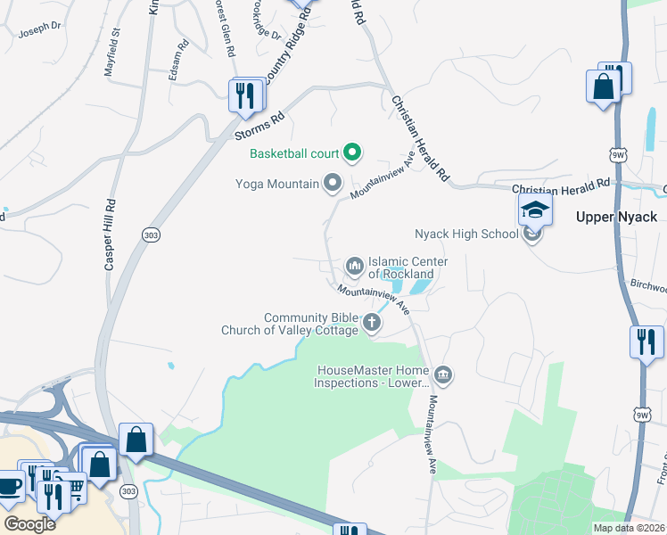map of restaurants, bars, coffee shops, grocery stores, and more near 81 Mountainview Avenue in Nyack