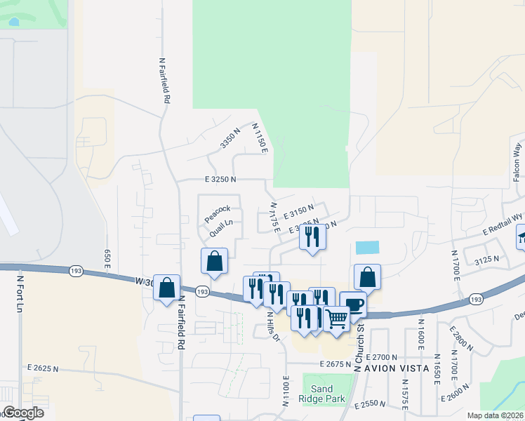 map of restaurants, bars, coffee shops, grocery stores, and more near 1133 East 3150 North in Layton