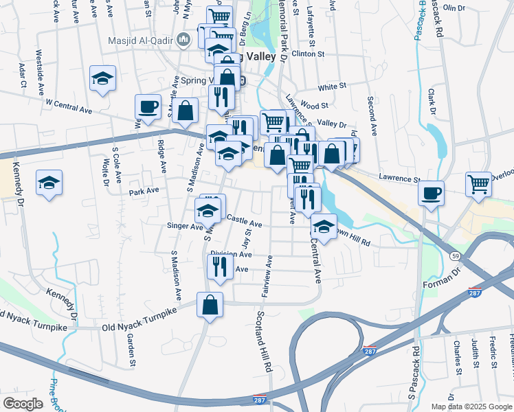 map of restaurants, bars, coffee shops, grocery stores, and more near 500 East Funston Avenue in Spring Valley