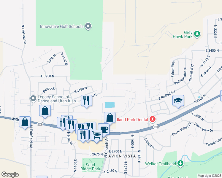 map of restaurants, bars, coffee shops, grocery stores, and more near 3179 North 1500 East in Layton