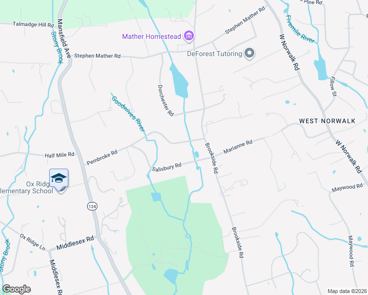 map of restaurants, bars, coffee shops, grocery stores, and more near 104 Pembroke Rd in Darien