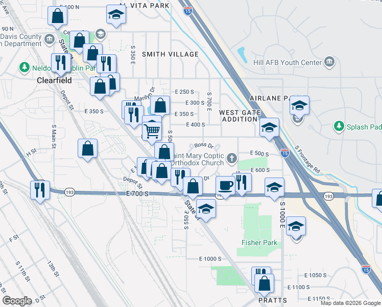map of restaurants, bars, coffee shops, grocery stores, and more near 126 Ross Drive in Clearfield