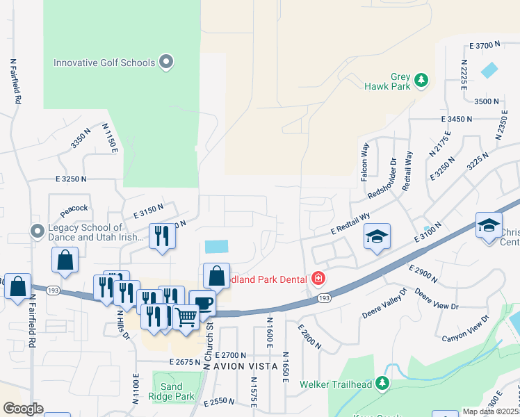 map of restaurants, bars, coffee shops, grocery stores, and more near 1603 3175 North in Layton