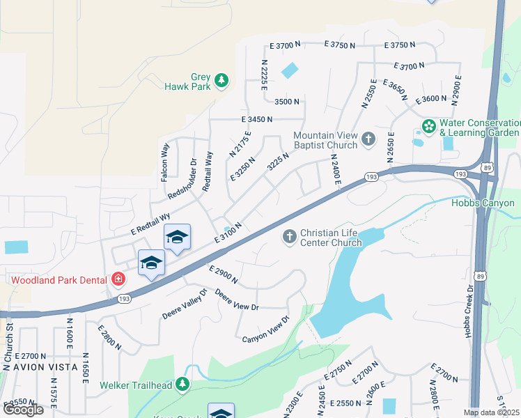 map of restaurants, bars, coffee shops, grocery stores, and more near 3096 North 2225 East in Layton
