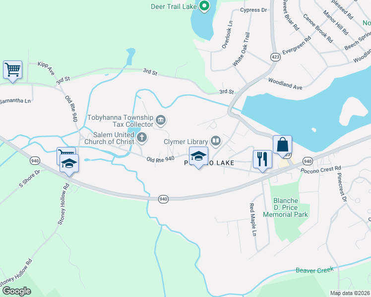 map of restaurants, bars, coffee shops, grocery stores, and more near 376 Old Route 940 in Pocono Pines