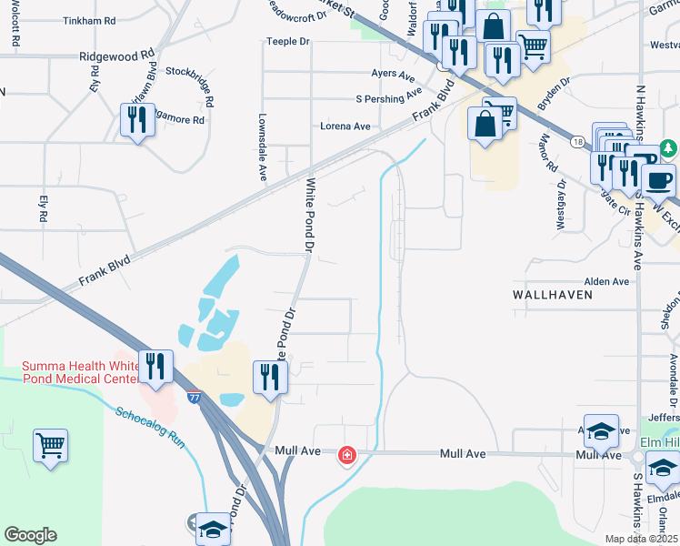 map of restaurants, bars, coffee shops, grocery stores, and more near 1930 Pine Grove Drive in Akron