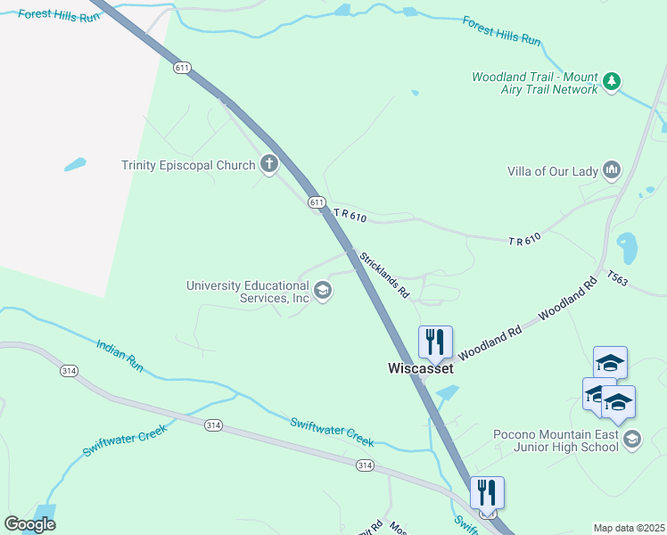 map of restaurants, bars, coffee shops, grocery stores, and more near 212 Rock Ridge Road in Mount Pocono