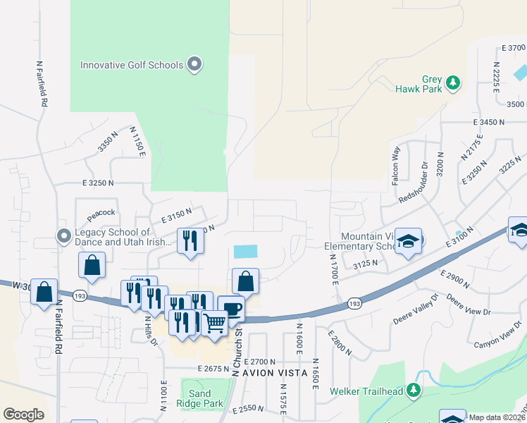 map of restaurants, bars, coffee shops, grocery stores, and more near 1523 3175 North in Layton
