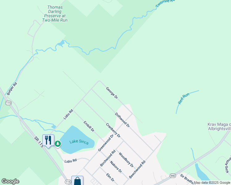 map of restaurants, bars, coffee shops, grocery stores, and more near 200 George Drive in Blakeslee
