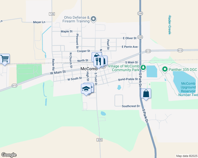 map of restaurants, bars, coffee shops, grocery stores, and more near 117-161 East South Street in McComb