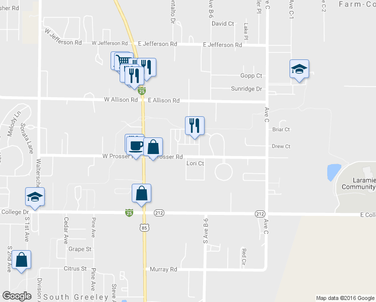 map of restaurants, bars, coffee shops, grocery stores, and more near 402 East Prosser Road in Cheyenne