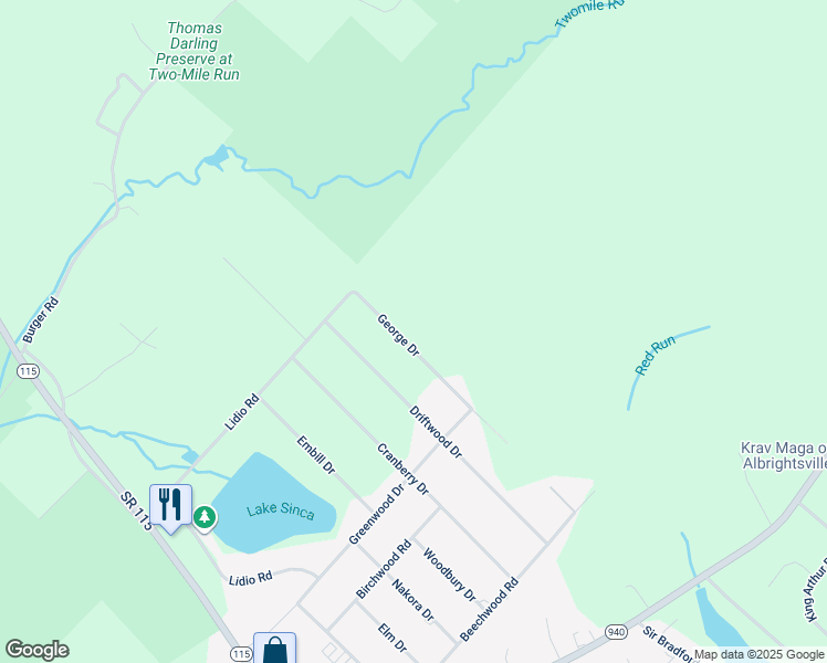 map of restaurants, bars, coffee shops, grocery stores, and more near 200 George Drive in Blakeslee