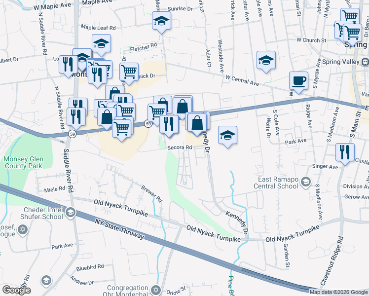 map of restaurants, bars, coffee shops, grocery stores, and more near 1 Secora Road in Ramapo