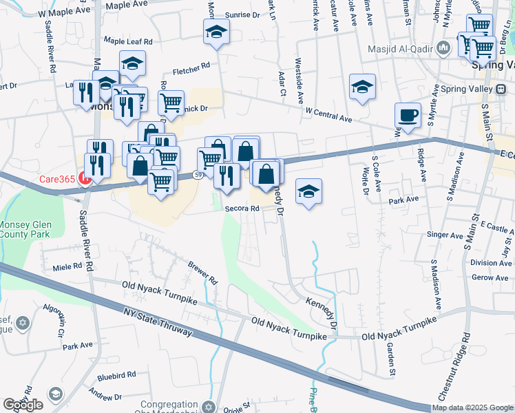 map of restaurants, bars, coffee shops, grocery stores, and more near 1 Secora Road in Ramapo