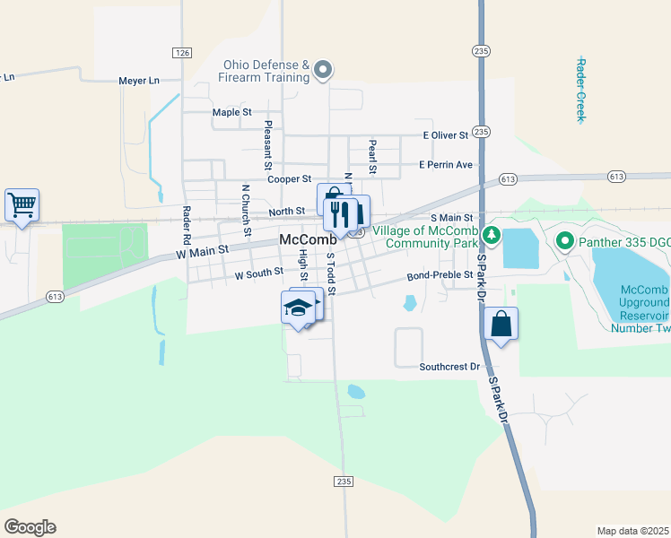 map of restaurants, bars, coffee shops, grocery stores, and more near 117-161 East South Street in McComb