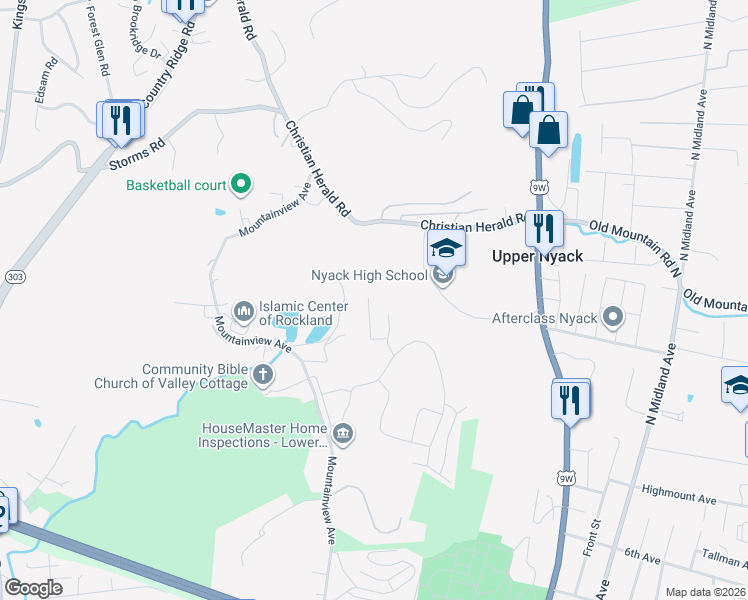 map of restaurants, bars, coffee shops, grocery stores, and more near 3 Woods Road in Valley Cottage