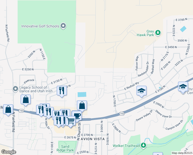map of restaurants, bars, coffee shops, grocery stores, and more near 1592 East 3225 North in Layton