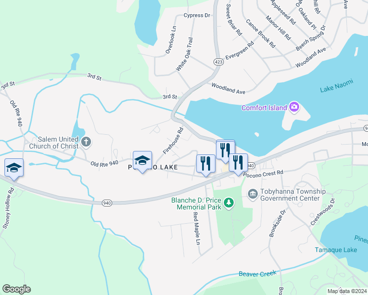 map of restaurants, bars, coffee shops, grocery stores, and more near 314 Anthony Lane in Pocono Pines