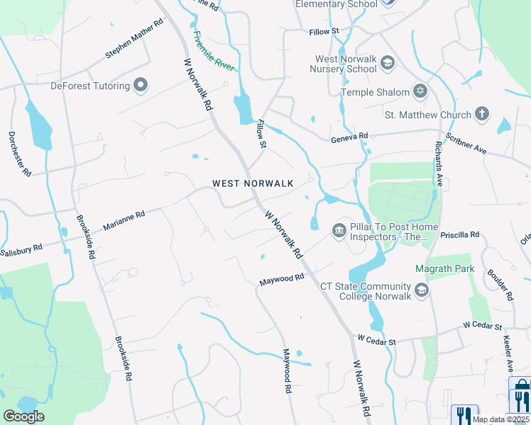 map of restaurants, bars, coffee shops, grocery stores, and more near 171 West Norwalk Road in Norwalk