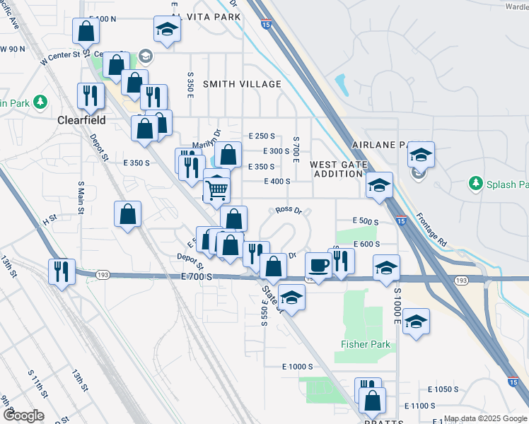 map of restaurants, bars, coffee shops, grocery stores, and more near 119 Parkway Drive in Clearfield