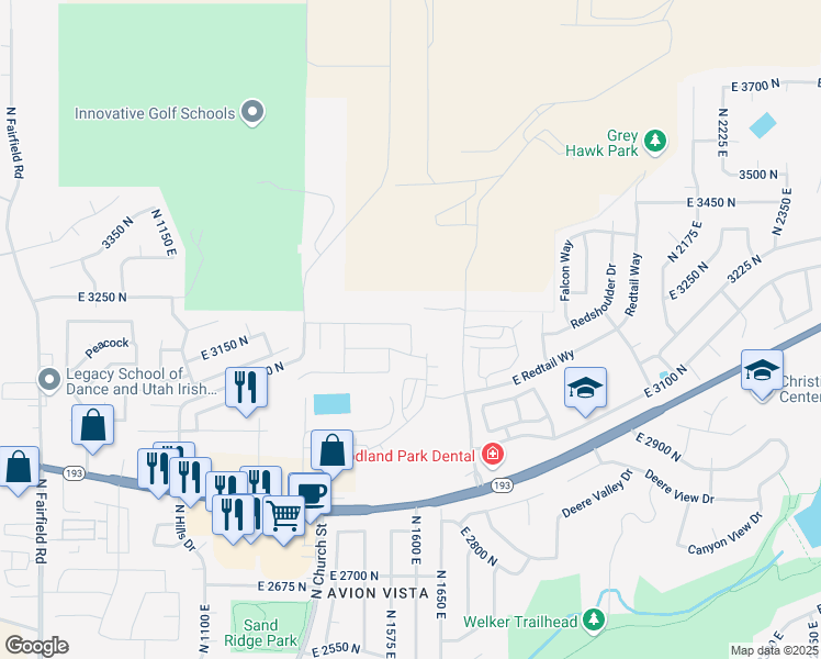 map of restaurants, bars, coffee shops, grocery stores, and more near 1603 3175 North in Layton