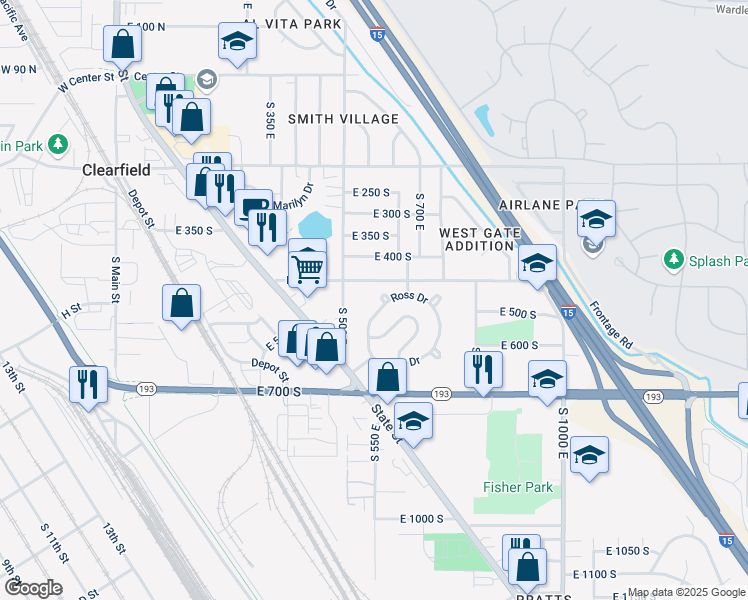 map of restaurants, bars, coffee shops, grocery stores, and more near 119 Parkway Drive in Clearfield