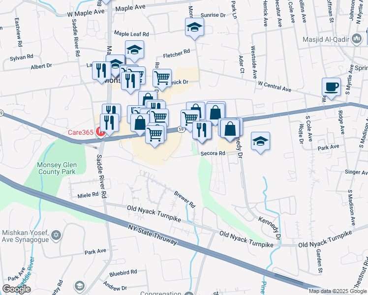 map of restaurants, bars, coffee shops, grocery stores, and more near 19 Highway 59 in Monsey
