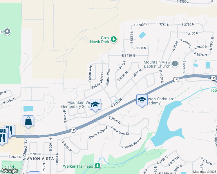 map of restaurants, bars, coffee shops, grocery stores, and more near 3263 Redtail Way in Layton